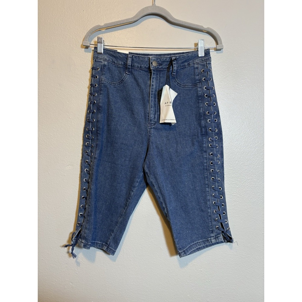 Aphrodite AP Blue Lace Up Denim Bermuda Shorts 11 (28x12.5) Y2K Festival Baddie